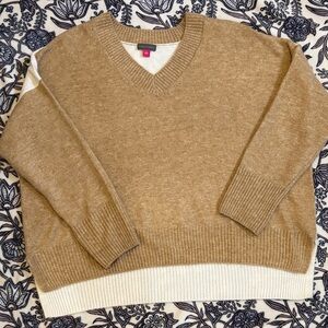 Camel V-Neck Layered Hem Sweater